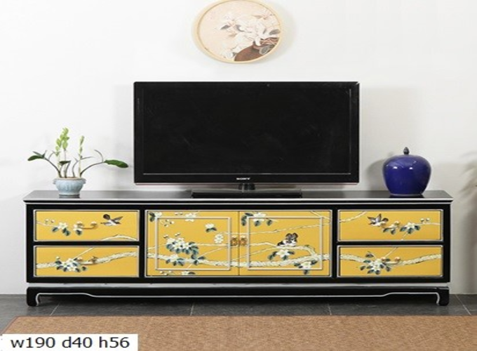 10 Custom make 2tone colour (black/yellow) birds & floral 2door and 4drawer TV sideboard