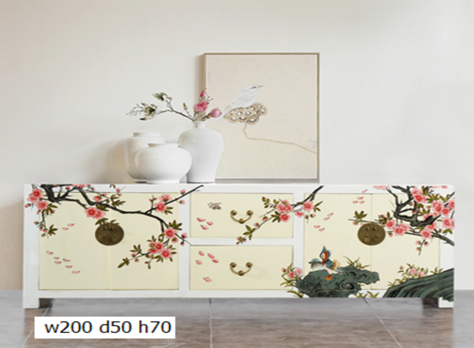 21 Custom make 2tone (white/biege) floral 2drawer & 4door TV sideboard
