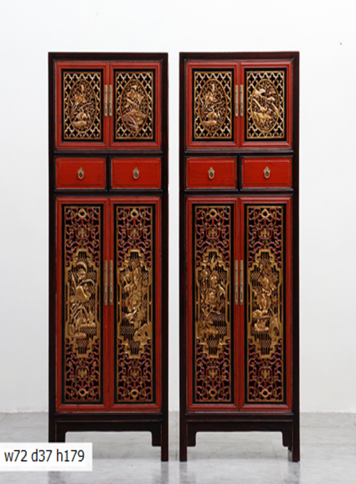 15 Custom make red/black 4 gold guilded carved door & 2drawer cabinet