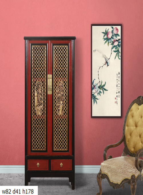 16 Custom make red/black 2 gold guilded lattice door & 2drawer cabinet