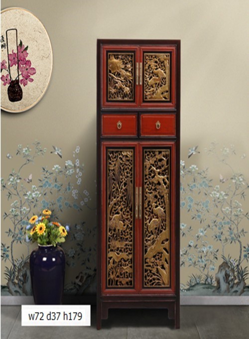 18 Custom make red/black 4 gold guilded carved door & 2drawer cabinet