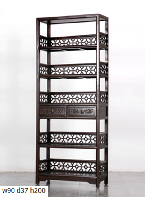 08 Custom make brown 5tier & 2drawer lattice  bookshelf