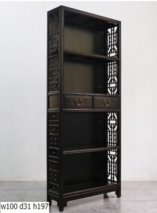 10 Custom make black 5tier &  2drawer lattice sides bookshelf