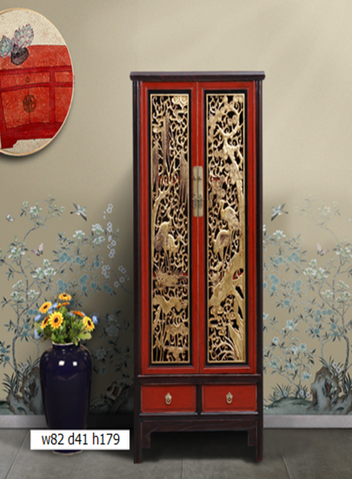 06 Custom make red/black 2 gold guilded carved door & 2drawer cabinet