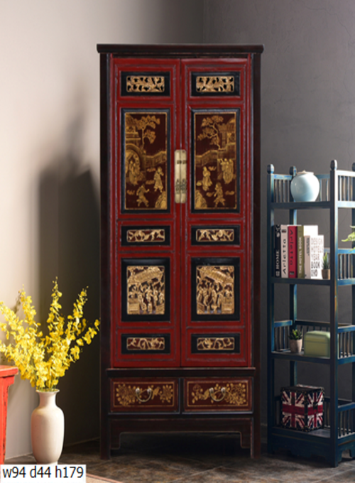 07 Custom make red/black 2 gold guilded carved door & 2drawer cabinet