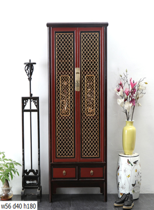 08 Custom make red/black 2 gold guilded lattice door & 2drawer cabinet