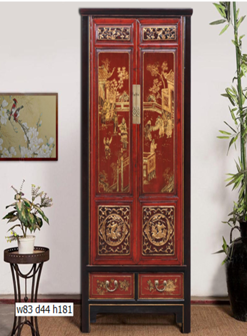 10 Custom make red/black 2 gold guilded carved door & 2drawer cabinet