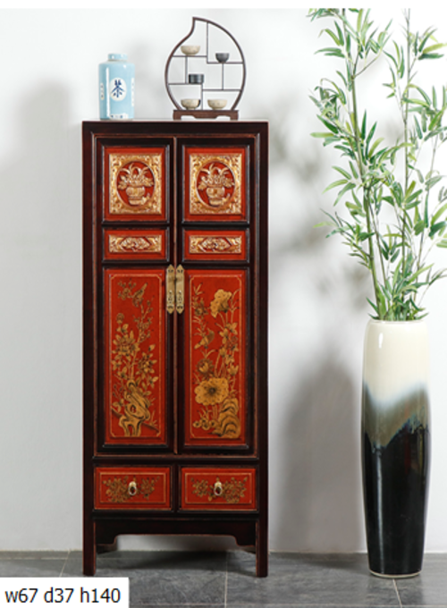 12 Custom make red/black 2 gold guilded carved door & 2drawer cabinet