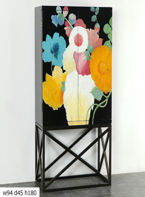 28 Custom make metalbase modern design black floral 2door cabinet