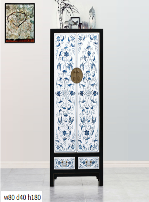 29 Custom make 2tone (blue&white) butterflies&floral 2door 2drawer tall cabinet