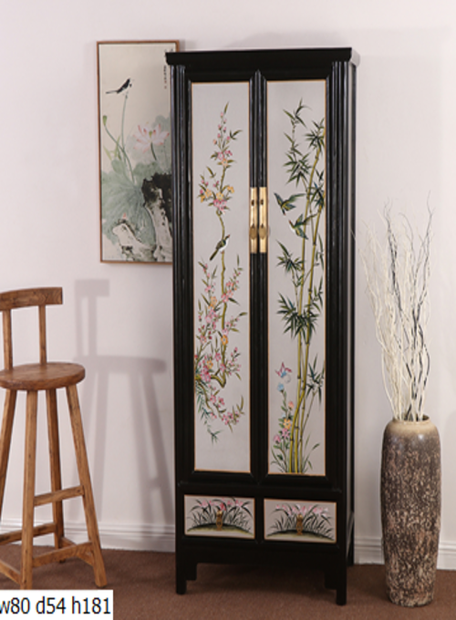 30 Custom make 2tone (black&silver) floral 2door 2drawer tall cabinet