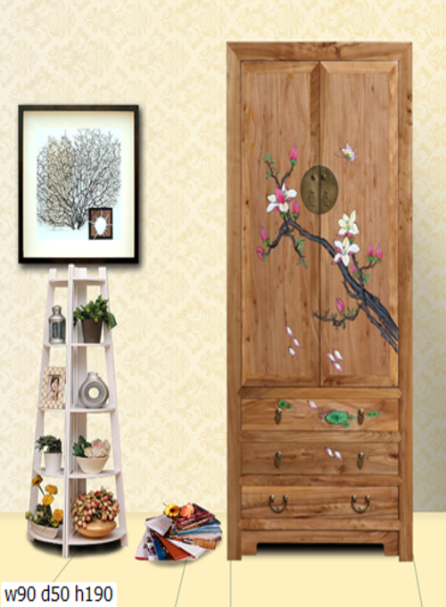 33 Custom make naturalwood floral 2door 3drawer cabinet