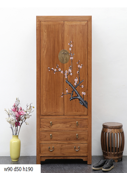 34 Custom make naturalwood floral 2door 3drawer cabinet