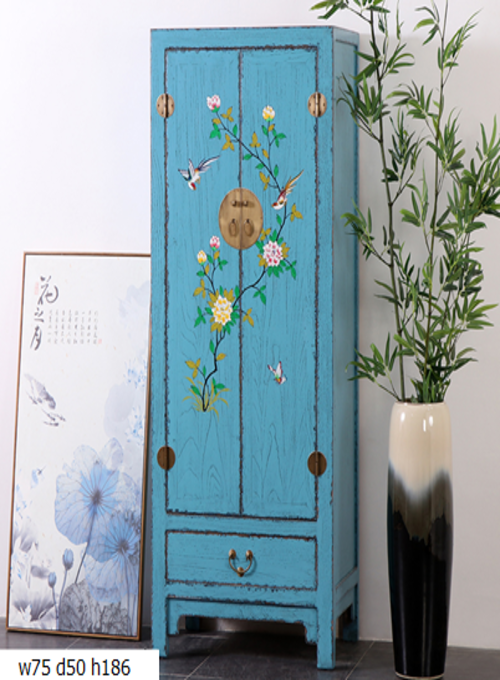 27 Custom make blue floral 2door 1drawer tall cabinet