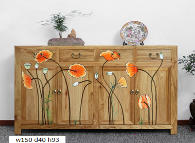 26 Custom make naturalwood floral 4drawer & 4door sideboard