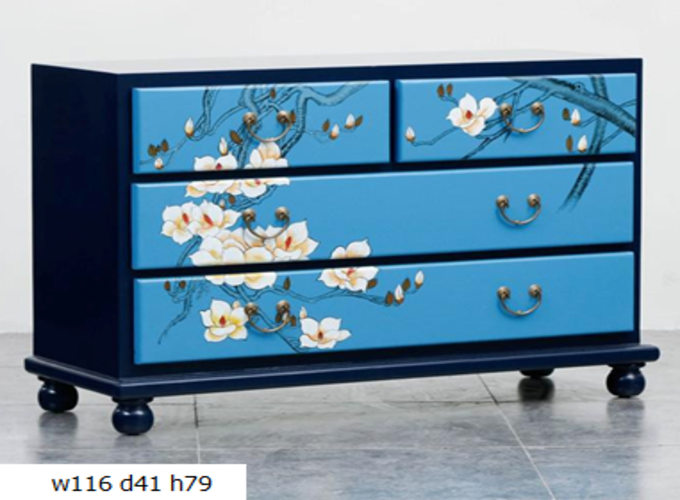 19 Custom make 2tone (black/blue) floral 4chest (2small & 2big) of drawers