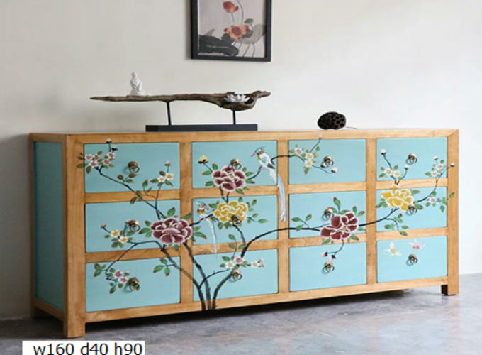 13 Custom make 2tone (wood/light blue) floral 12chest of drawer