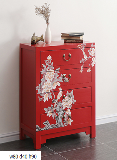 22 Custom make red floral 4chest of drawer