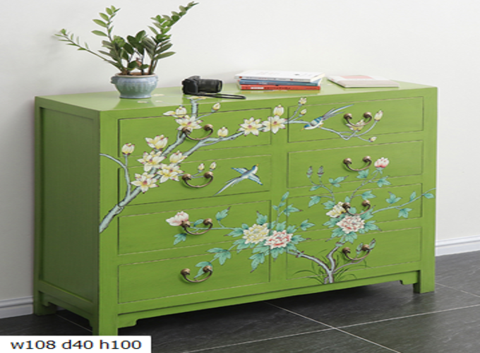 18 Custom make green floral 6chest of drawer