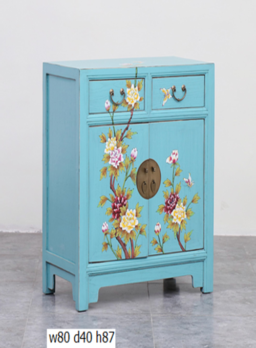 28 Custom make light blue 2drawer & 2door floral shoe cabinet