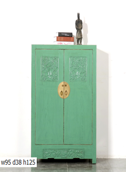 25 Custom make light green carved 2door shoe cabinet