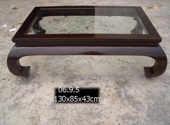02 Custom make glass top brown stain coffee table